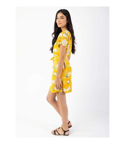 Robe courte manches courtes col V SERENA  fleurie jaune Coton Du Monde