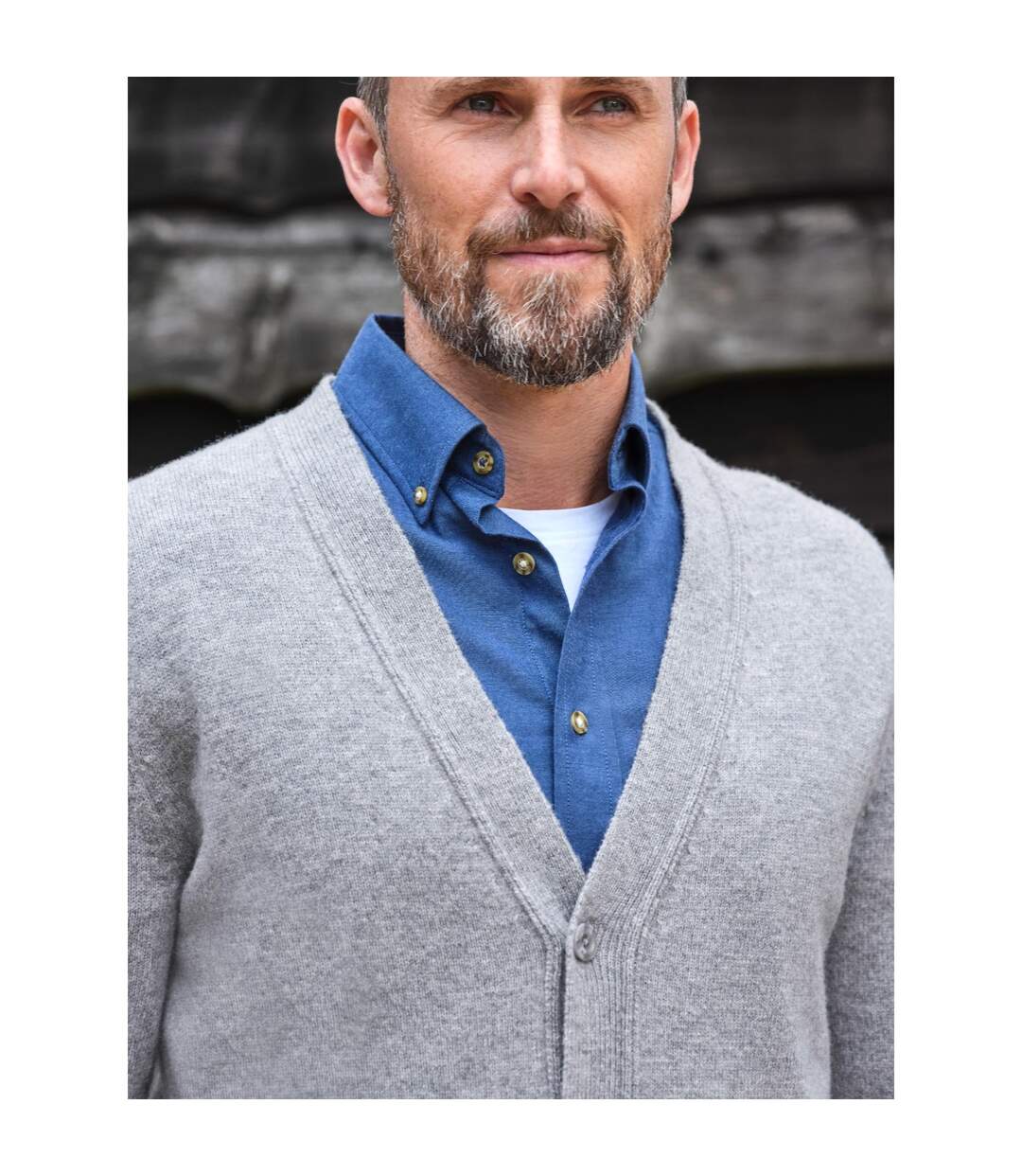 Mens Lambswool V Neck Cardigan Grey Marl WoolOvers-3