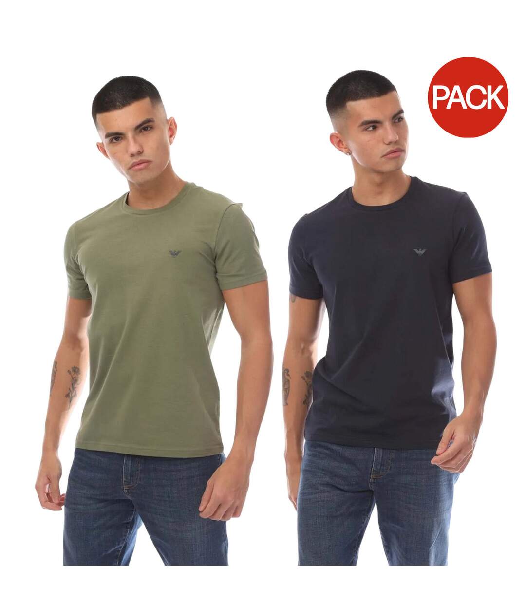 Pack Of 2  Mens Plain T-shirt  Navy Green Emporio Armani-2