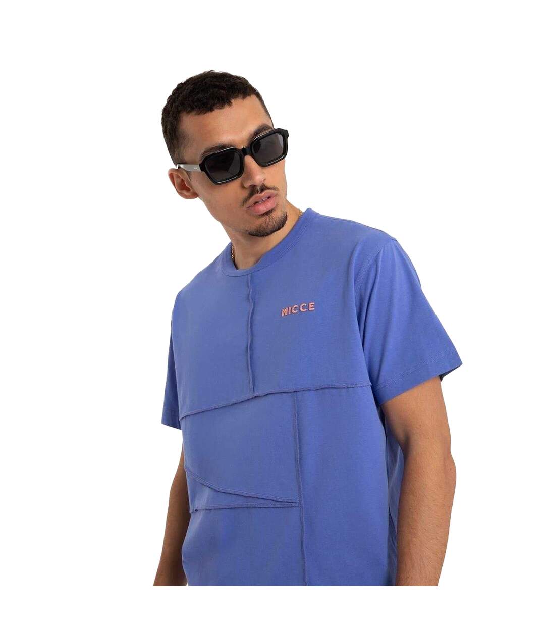 T-shirt Motif/style Coutures Apparentes Merson Homme Bleu Iris Chiné Nicce-4