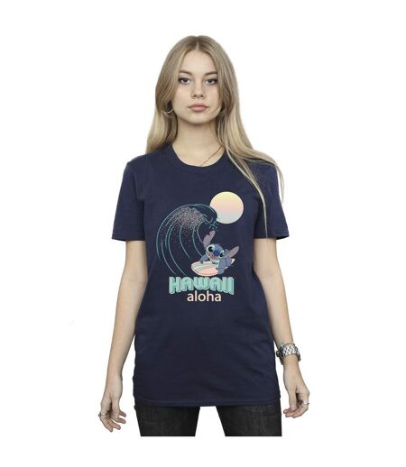 Disney Femmes/Les femmes Lilo And Stitch Hawaii Cotton Boyfriend T-Shirt (Bleu marine) - UTBI29789