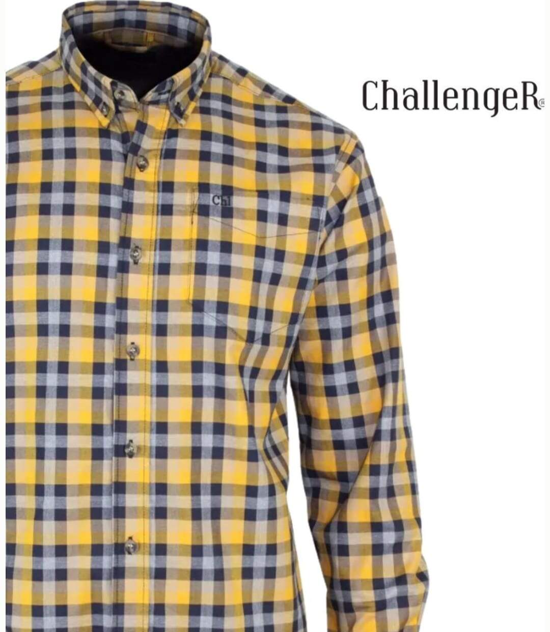 CHALLENGER CH2023 — Chemise à carreaux manches longues bleu et jaune : douceur en Coton gratté et coupe confort-4