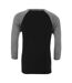 Unisex Adult 3/4 Sleeve Baseball T-shirt Black Deep Heather Canvas-2