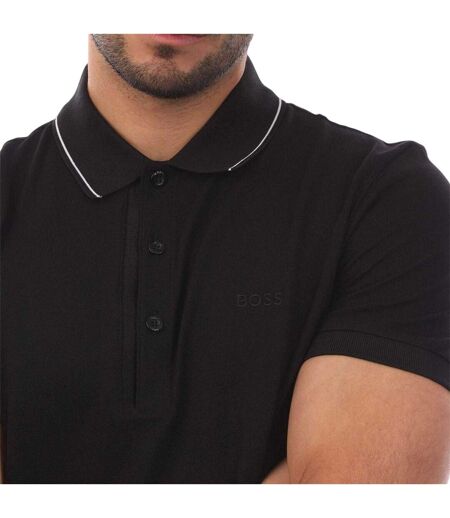 Mens Tonal Logo Slim Short-sleeved Polo Shirt Black Boss