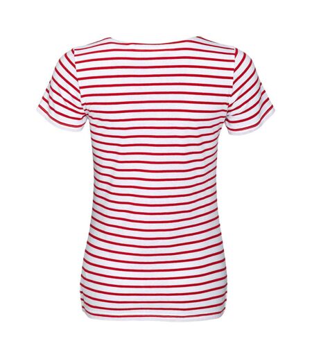 Miles t-shirt rayé à manches courtes femme blanc / rouge SOLS