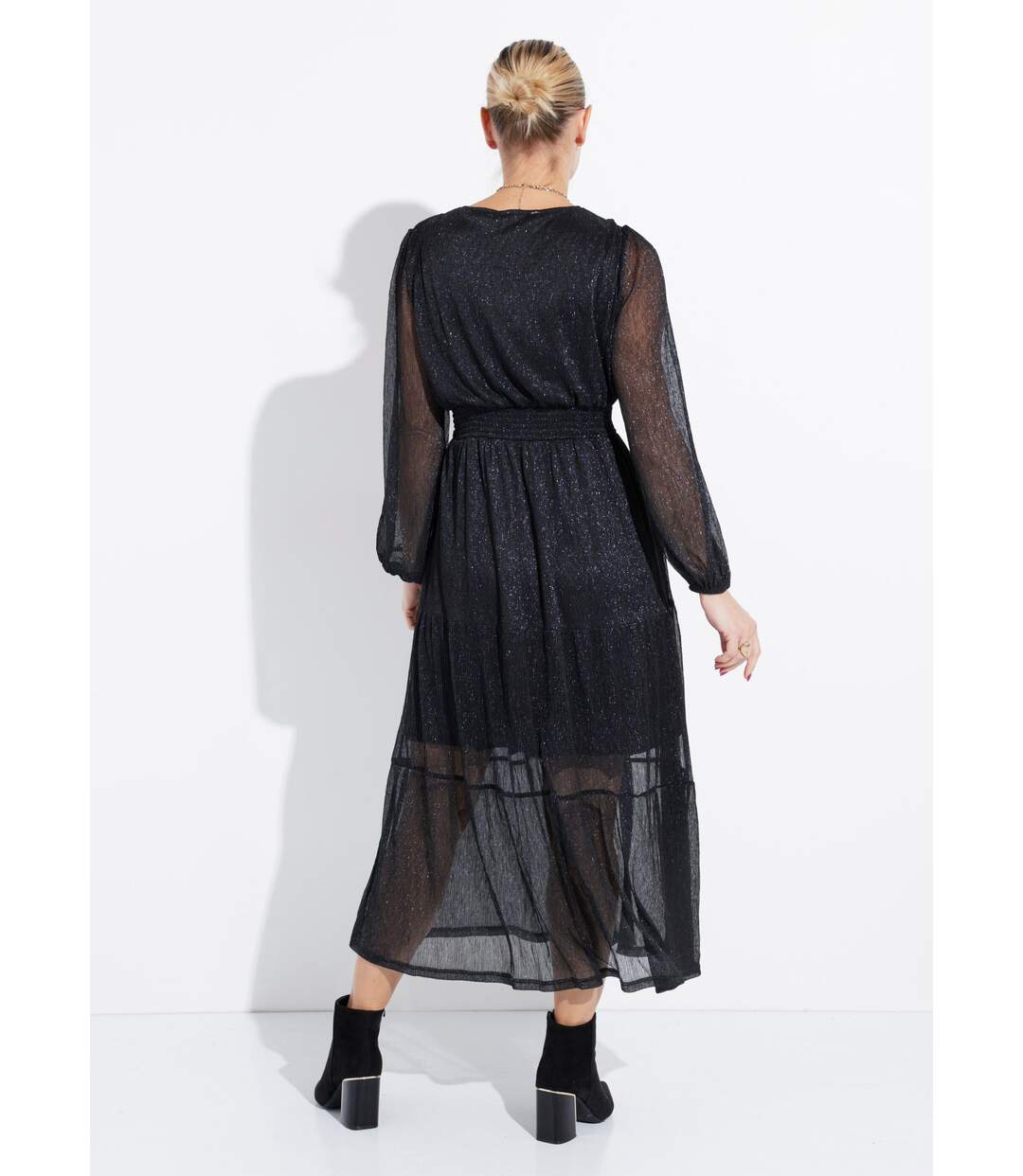 Robe longue en voile effet pailleté-2