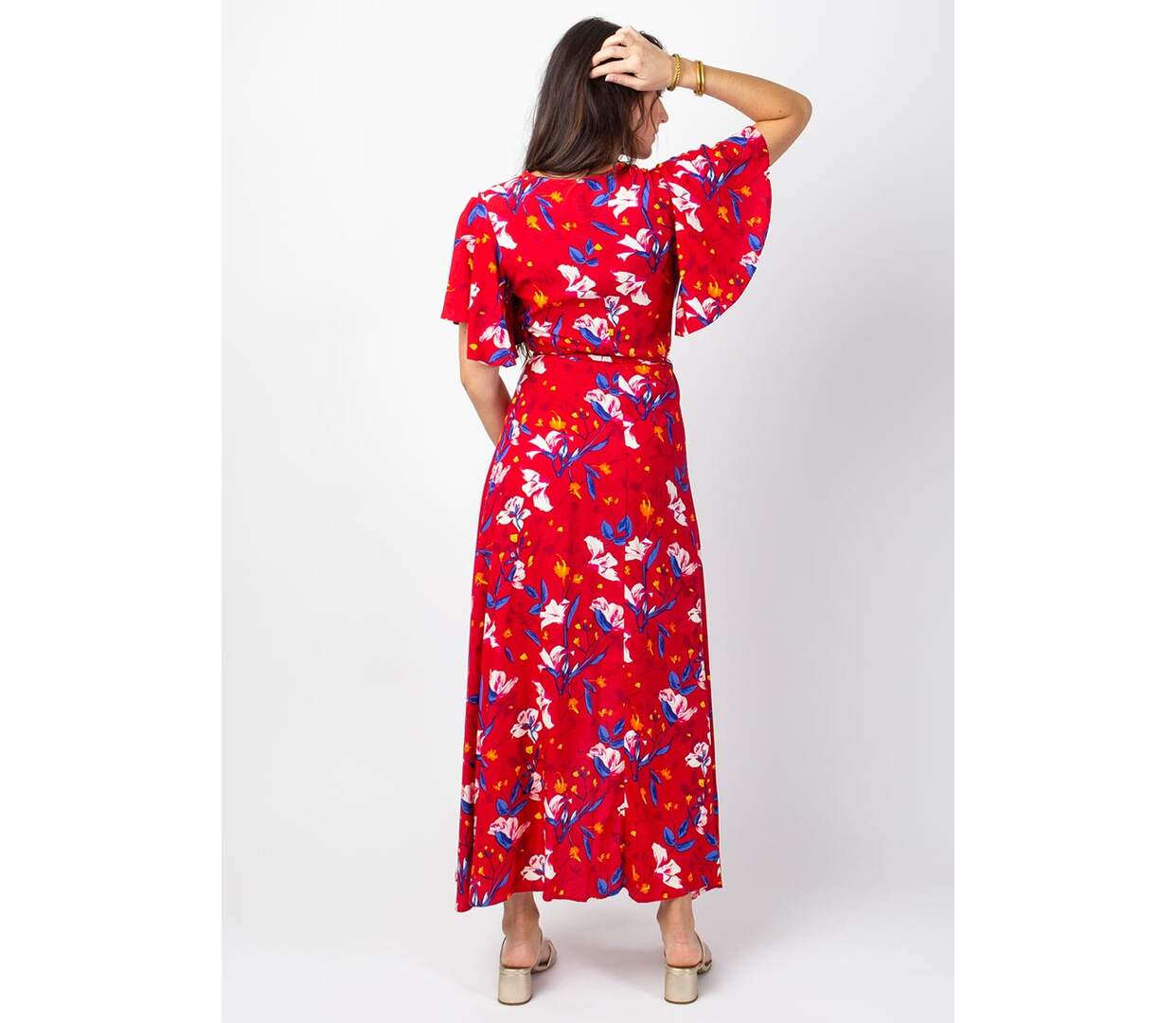 Robe longue SAKURA bohème imprimé fleuri rouge Coton Du Monde-4