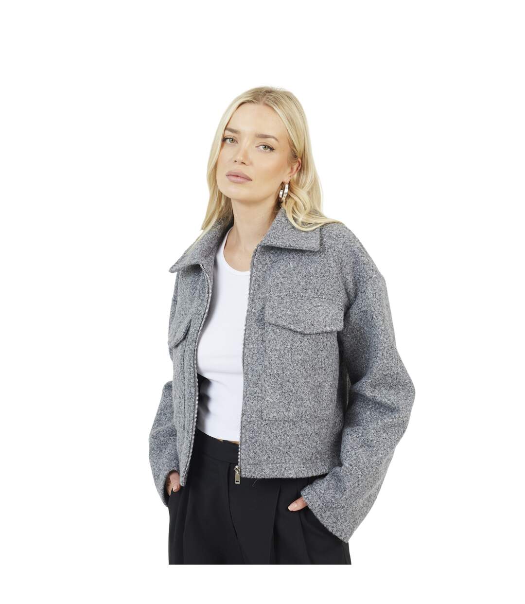 Womens/ladies Izai Bouclé Jacket Charcoal Grey Brave Soul-2