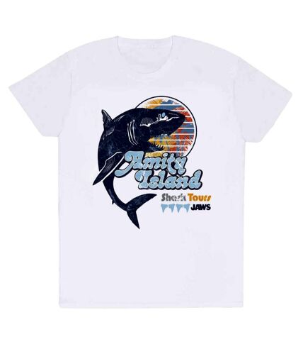 Jaws Unisex Adult Amity Island Tours Shark T-Shirt (White)
