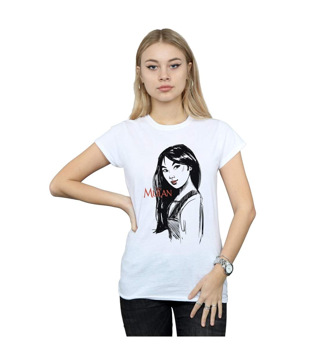 Disney Femme/Les femmes Mulan - T-shirt en coton à motif d'esquisse (Blanc) - UTBI37265-2