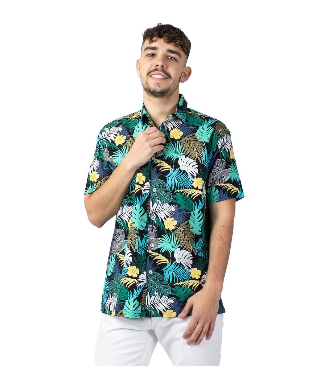 Chemise homme manches courtes LORENZO imprimé tropical vert Coton Du Monde