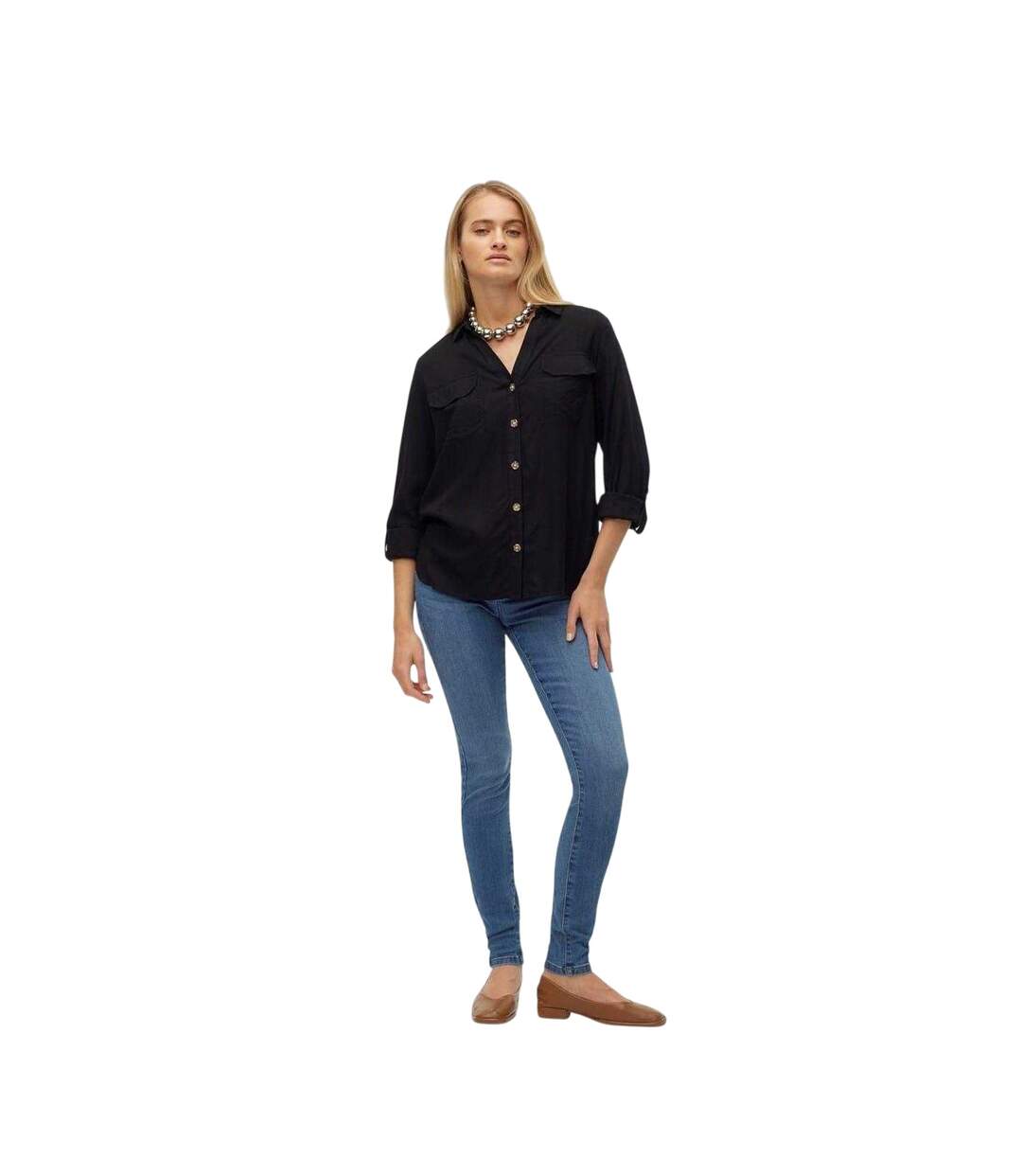 Chemise Manches Roulées Femme Noir Vero Moda-1