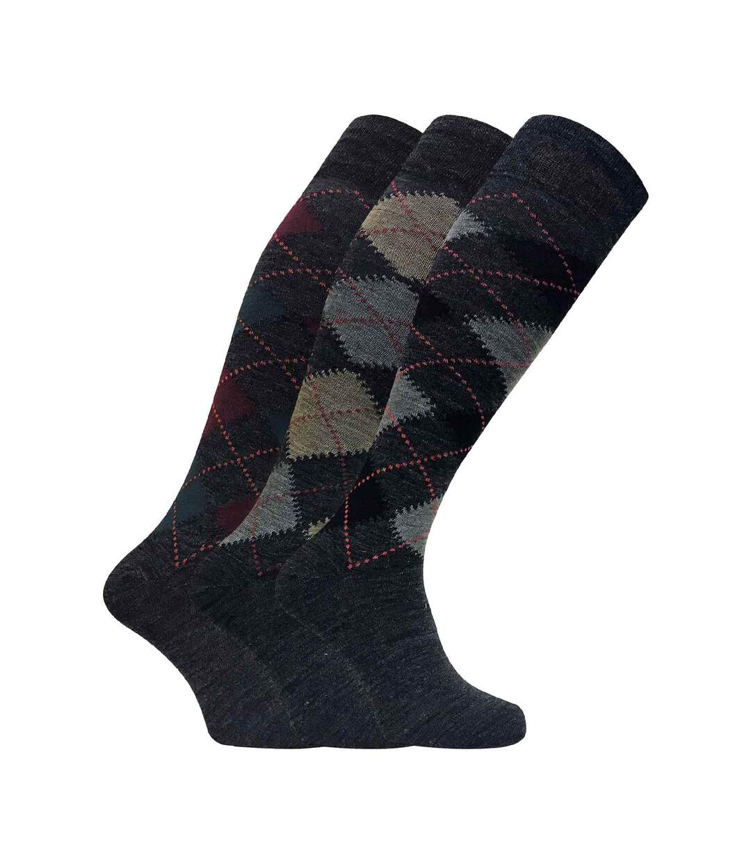 3 Paires Chaussettes Homme Laine Hautes à Losanges-1