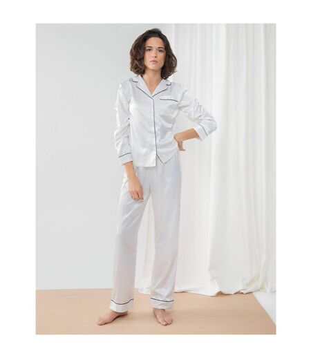 Womens/ladies satin long pyjamas white Towel City