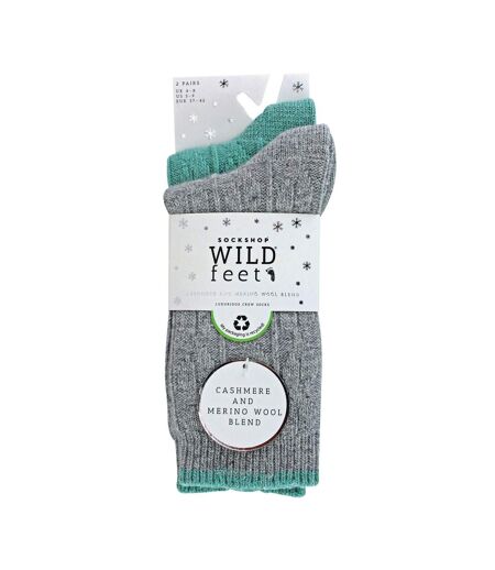 2 Pack Ladies Cable Knit Heel & Toe Socks