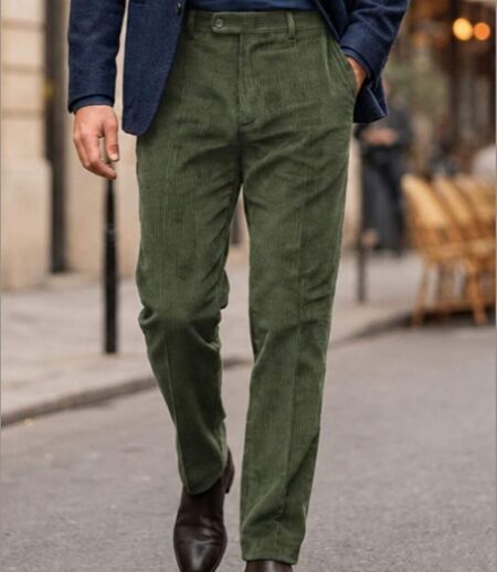 MAYFLOWER D373 — Pantalon velours extensible kaki : confort stretch et taille haute