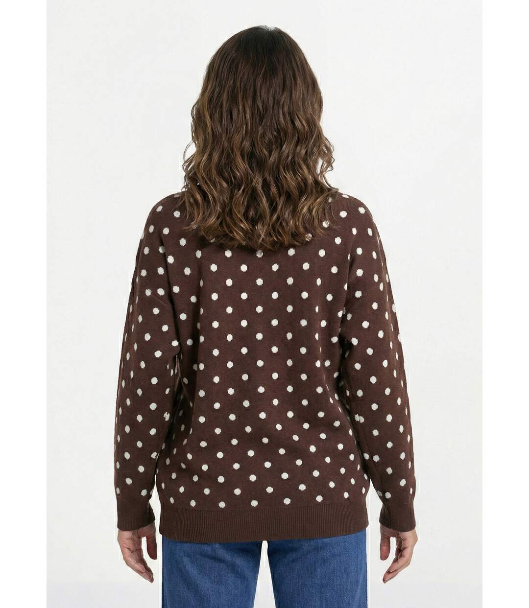 Pull à pois col rond, maille jacquard-2