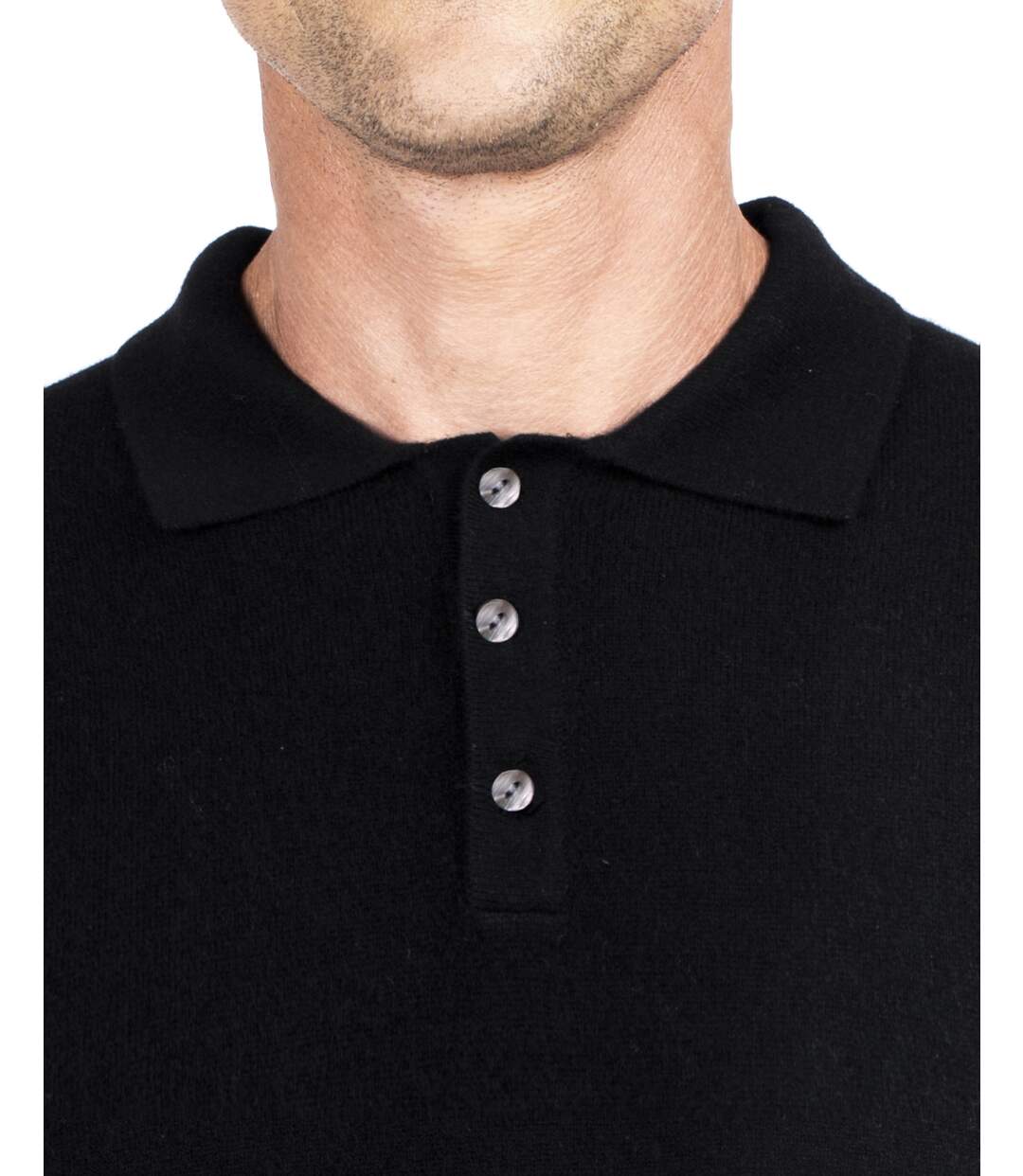 Pull cachemire homme col polo noir