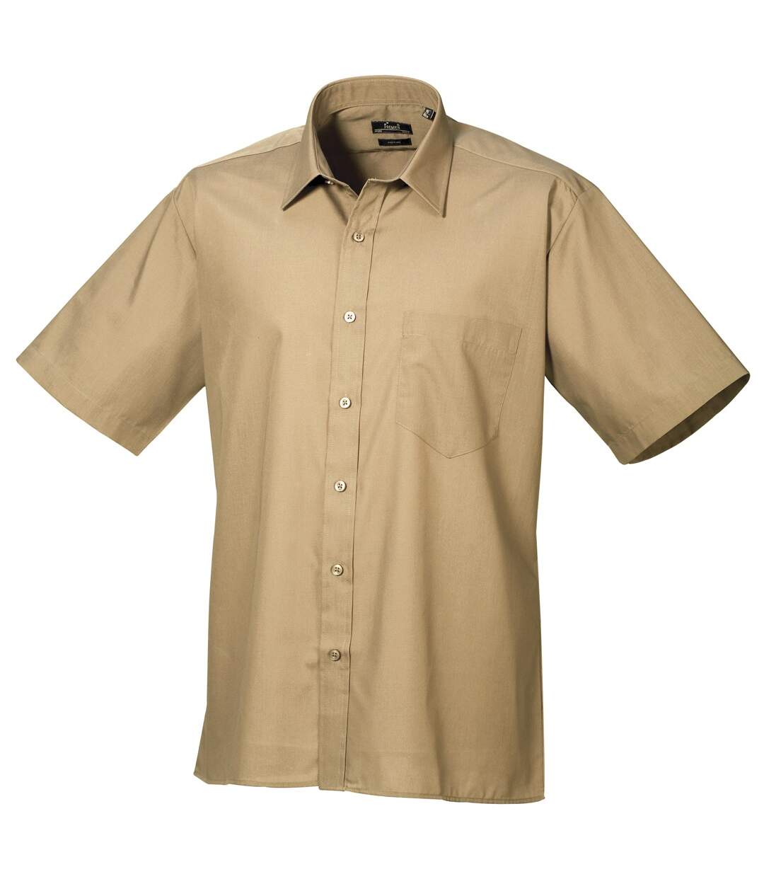 Mens short sleeve formal poplin plain work shirt khaki Premier