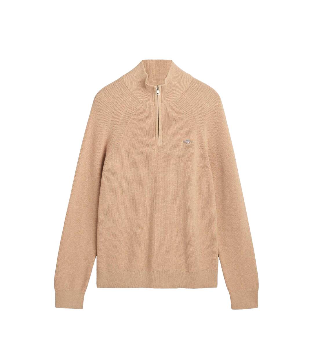 Mens Wool Blend Half Zip Fleece Top Khaki Gant-2