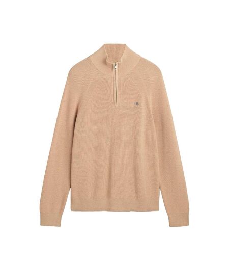 Mens Wool Blend Half Zip Fleece Top Khaki Gant