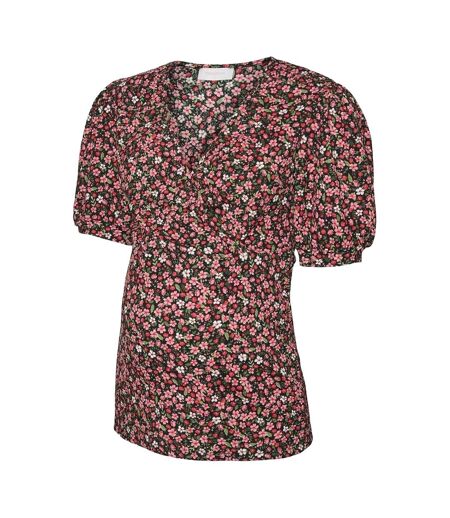 T-shirt Manches Bouffantes Motif/style Floral Femme Noir Mamalicious