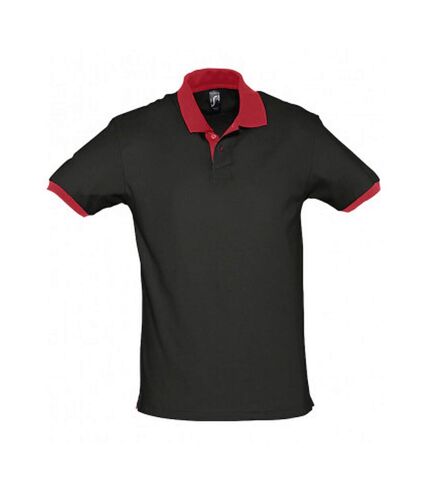 SOLS Prince Unisex Contrast Pique Short Sleeve Cotton Polo Shirt (Black/Red)