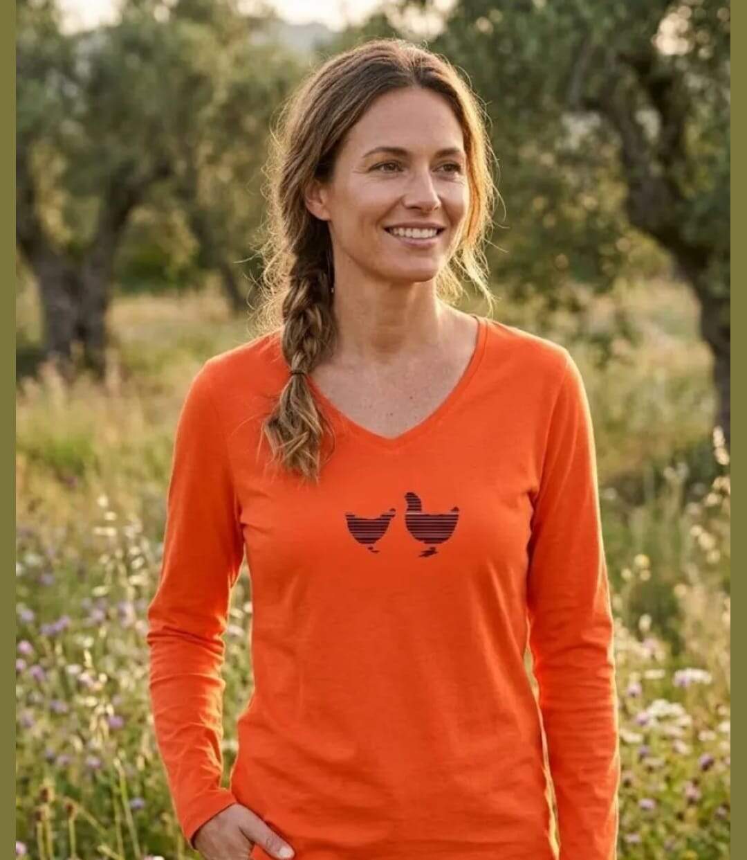 Tee-shirt MAYFLOWER NAPOLI1 orange à sérigraphie poule : confort et peps animalier-1