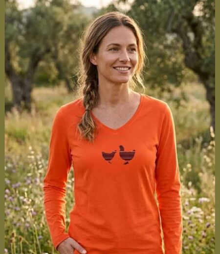 Tee-shirt MAYFLOWER NAPOLI1 orange à sérigraphie poule : confort et peps animalier
