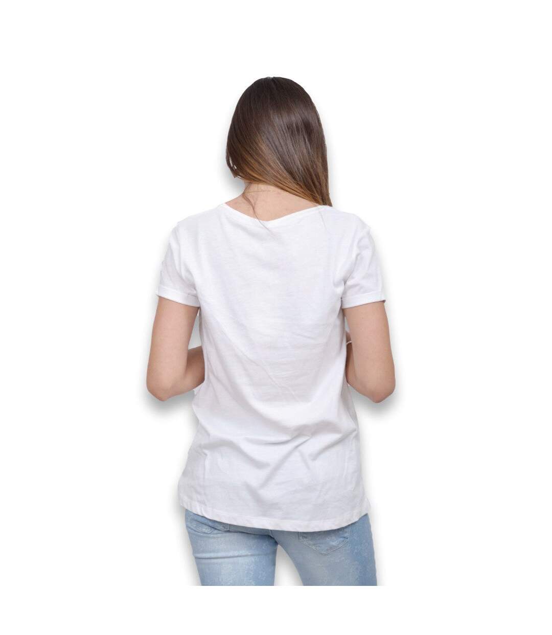 Tee shirt manches courtes femme de couleur blanc col rond