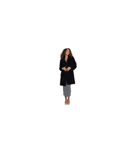 Womens/ladies Faux Fur Double-breasted Jacket Black Brave Soul