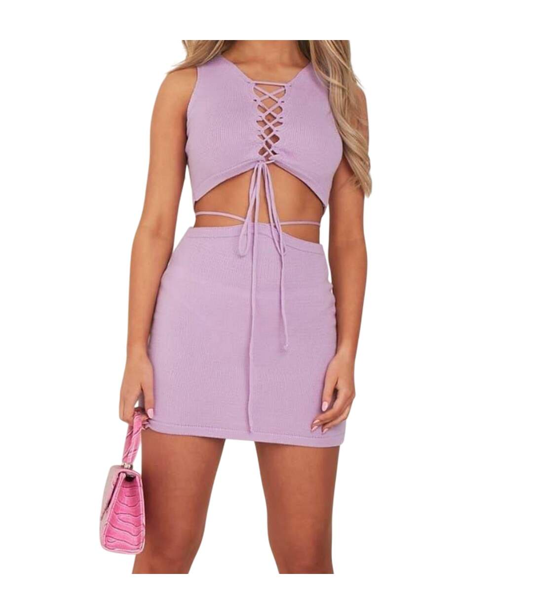 Mini Jupe Motif/style Tricoté Femme Lilas Missy Empire-2