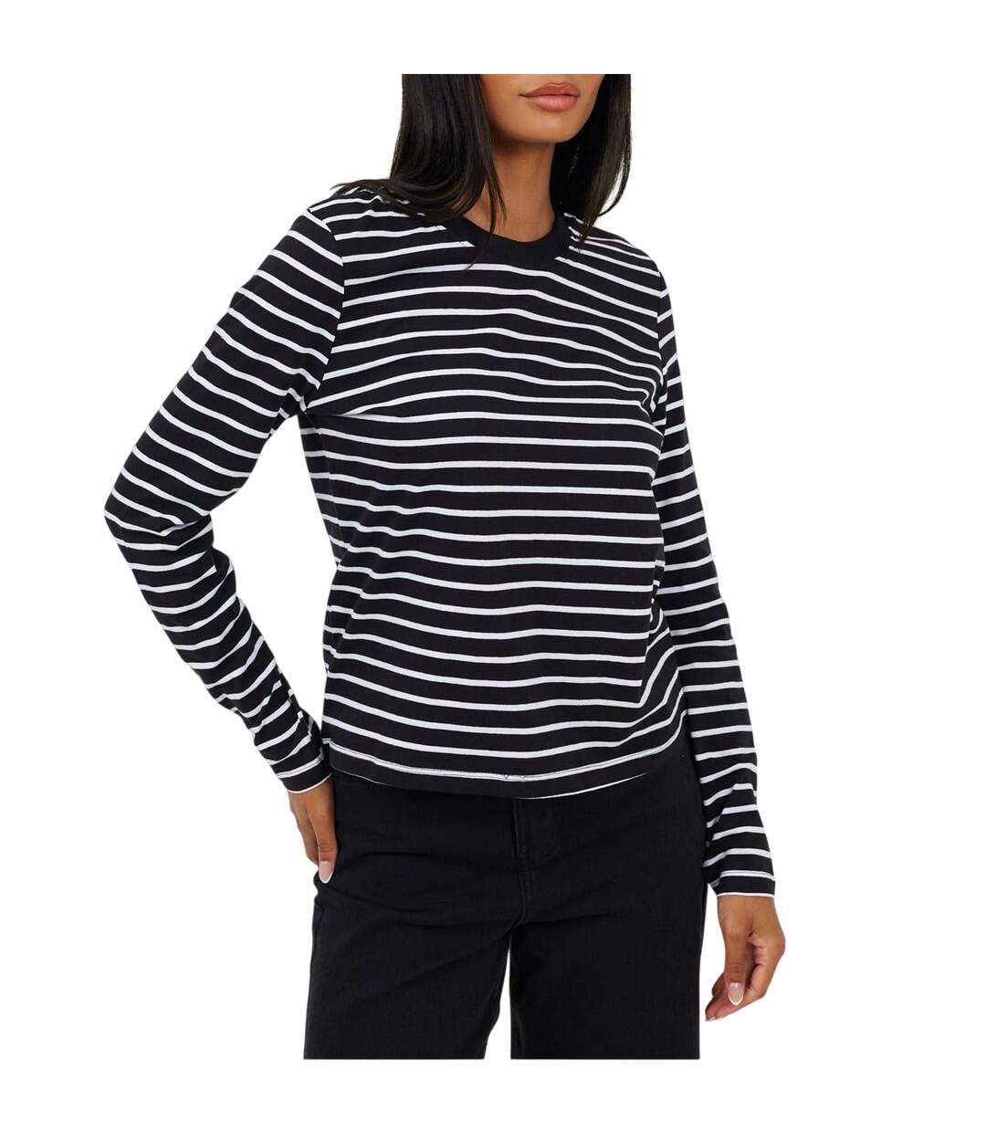 T-shirt Manches Longues Motif/style À Rayures Femme Bleu Marine Crème Brave Soul-2