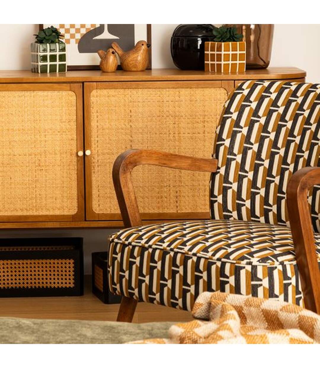 Fauteuil avec tissu jacquard CHIARA - Noir et beige-2