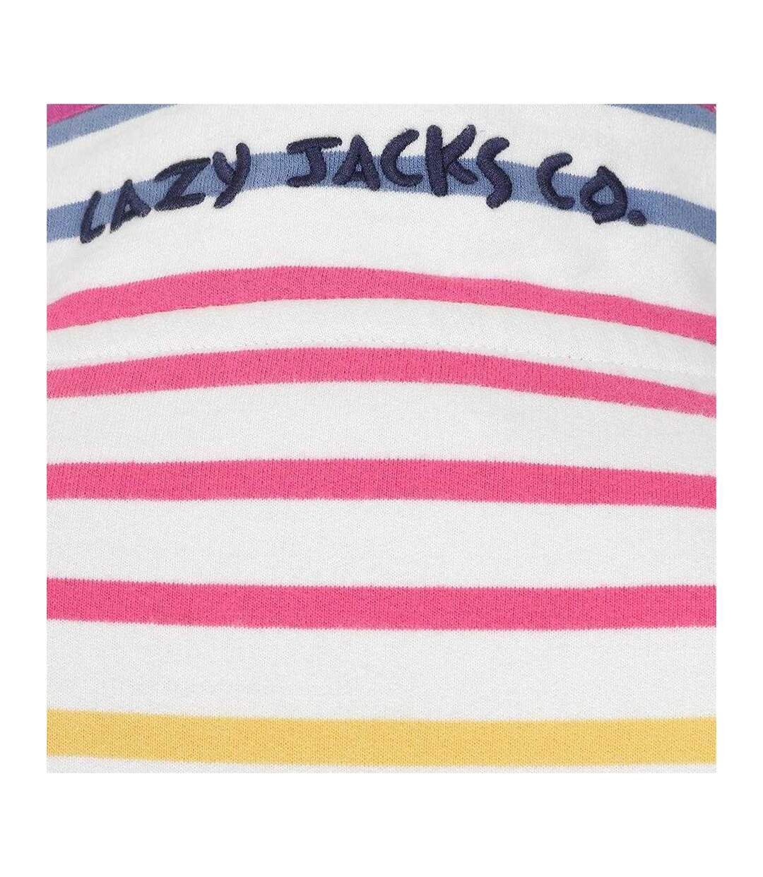 Womens/ladies Colour Block Stripe Button Neck Sweatshirt Rainbow Lazy Jacks-3