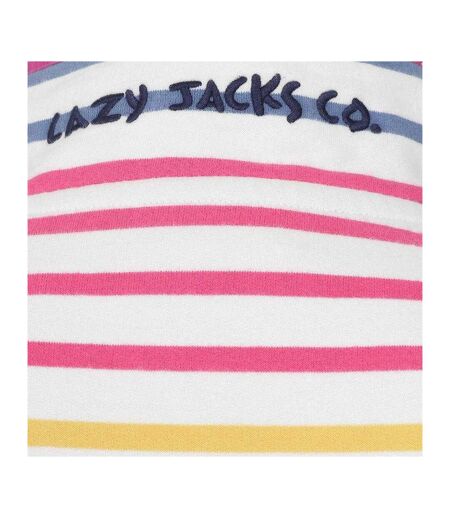 Womens/ladies Colour Block Stripe Button Neck Sweatshirt Rainbow Lazy Jacks