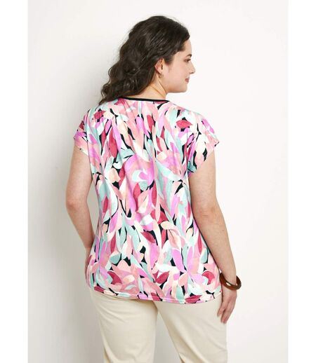 T-shirt court col V avec liens imprimé floral