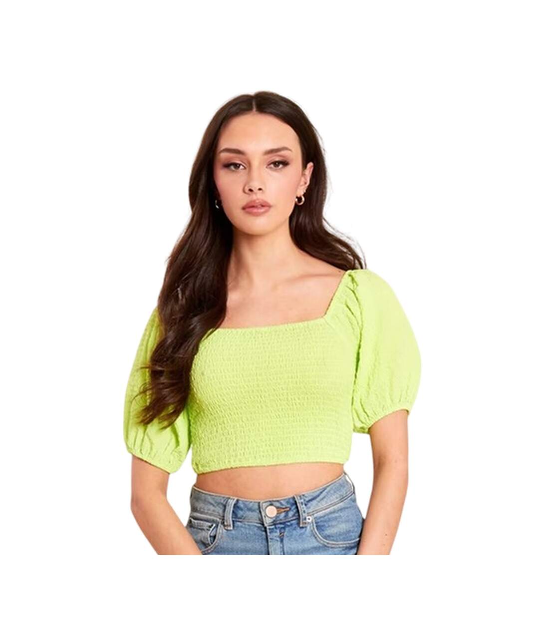 Womens/ladies Balloon Sleeve Crop Top Lime Be You-2