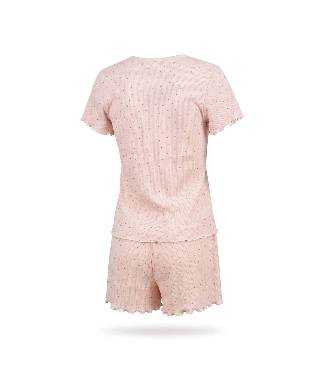 OZABI Pack 2 Pyjamas Femme, Col V Boutonné, Short Froufrou, Fleuri et Coeurs-3