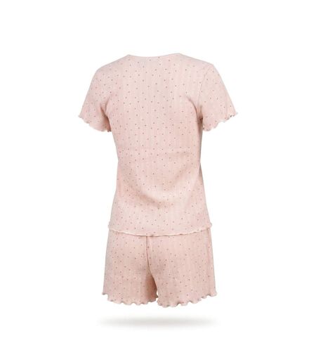 OZABI Pack 2 Pyjamas Femme, Col V Boutonné, Short Froufrou, Fleuri et Coeurs