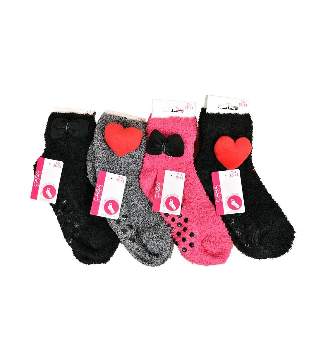 Chaussettes pour Femme Casa Socks Toucher Doux Pack de 4 Paires Coeur Noeud Abs-2