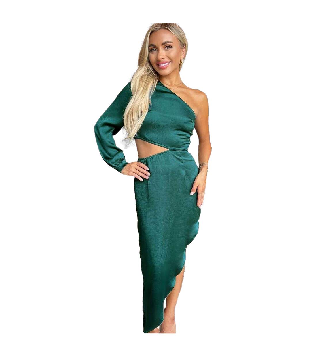 Robe Mi-longue 1 Manche Motif/style Découpé Femme Bleu Sarcelle AX Paris-2