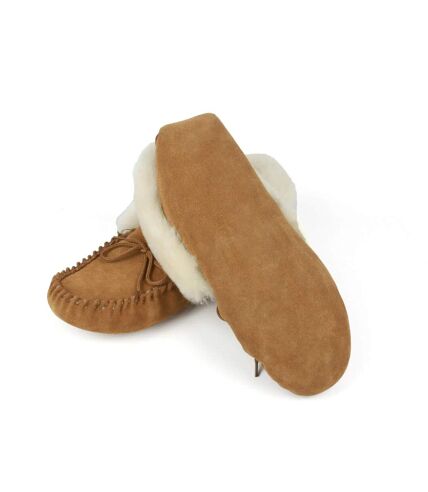 Womens/ladies sophie sheepskin moccasin slippers chestnut Eastern Counties Leather