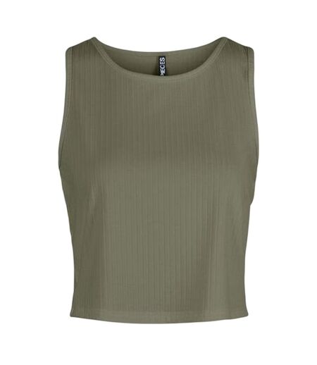 Womens/ladies Cropped Slim Sleeveless Tank Top Deep Green Pieces