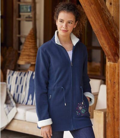Women's Navy Fleece Jacket with Sherpa Details