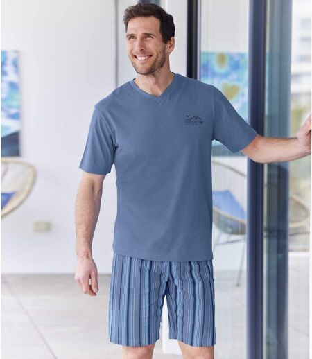 Men's Summer Pyjama Short Set - Indigo
