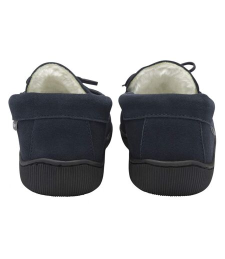 Dunlop - Chaussons mocassins homme cuir suédé marine mémoire de forme