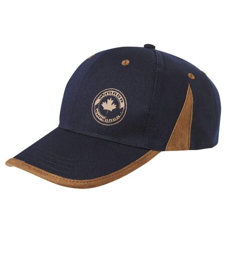 Men's Navy Baseball Cap with Faux-Suede Details 