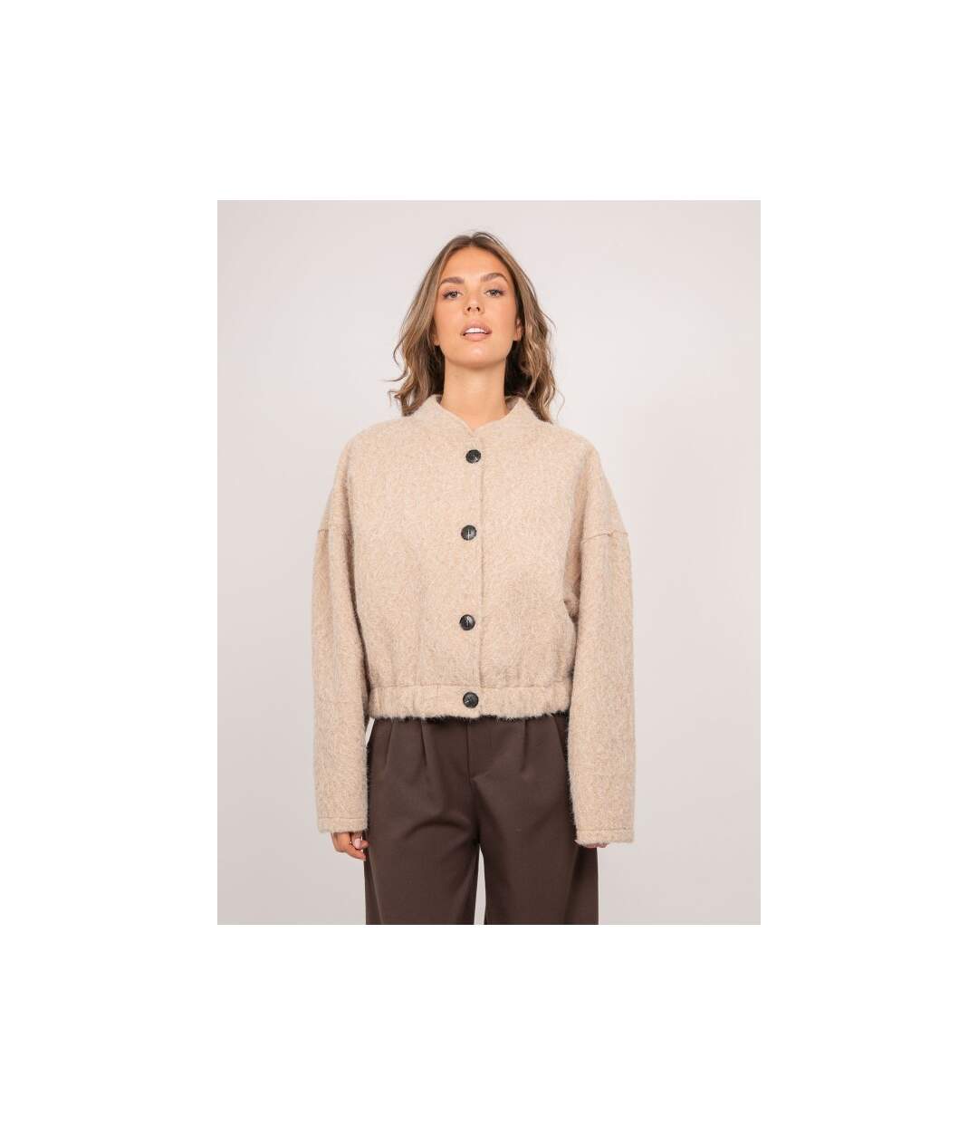 Blouson court en maille poil long boutonné UVINA - Dona X Lisa-1