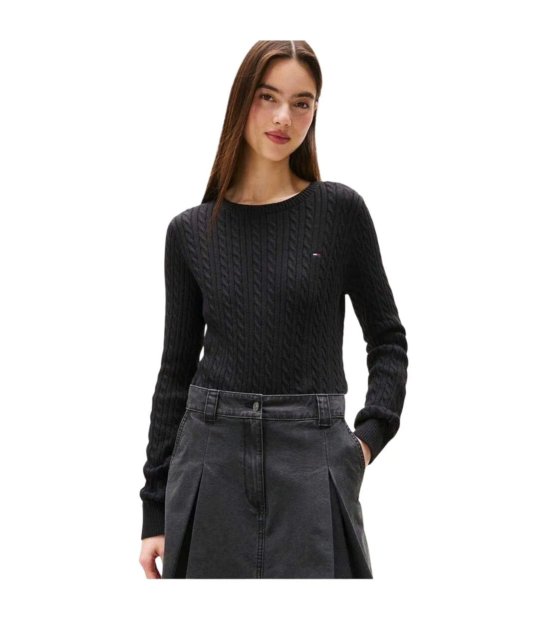 Sweat Manches Longues Motif/style Maille Torsadée Femme Noir Tommy Jeans-4
